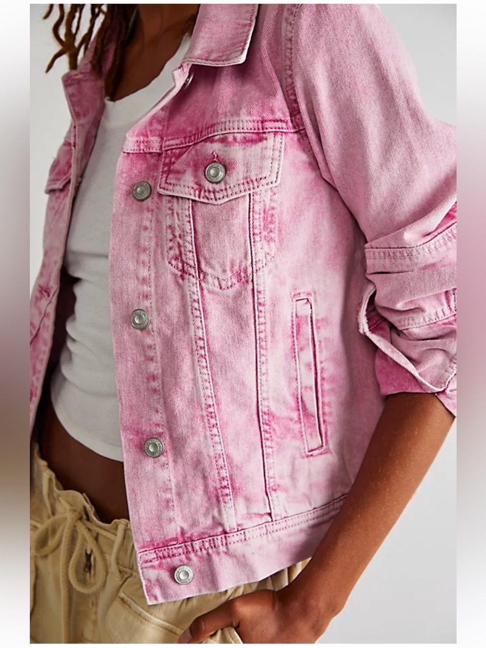 Free People Rumors Denim Jacket Pink Size Small